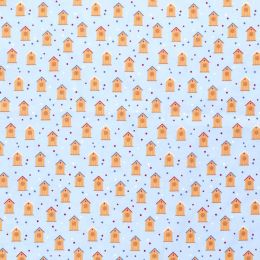 Cotton Print Fabric | Bird House Sky Blue