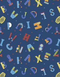 Alpha-Bots Fabric | Alphabet Toss Navy