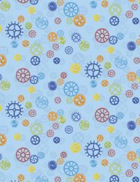 Alpha-Bots Fabric | Gears Sky Blue