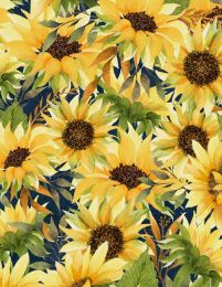 Autumn Sun Fabric | Packed Sunflowers Navy