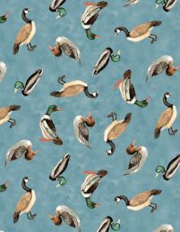 Down By The Lake Fabric | Ducks Dark Blue