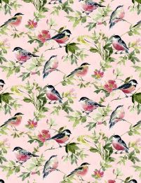 Among The Branches Fabric | Birds All Over Pink