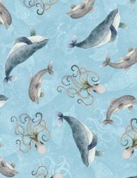 Paradise Bay Fabric | Sea Creatures Light Blue