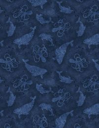 Paradise Bay Fabric | Sea Silhouettes Navy