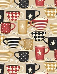 Coffee Always Fabric | Packed Cups Cream