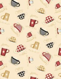 Coffee Always Fabric | Tossed Cups Cream