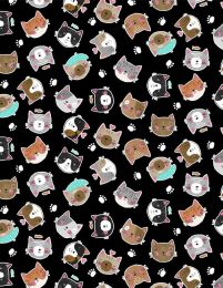 Purrfect Partners Fabric | Cat Toss Black