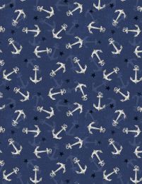 At The Helm Fabric | Anchors Blue