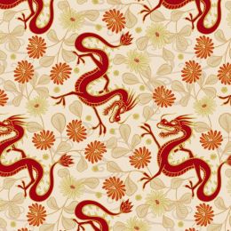 Year Of The Dragon Lewis & Irene Fabric | Dragon On Cream, Metallic