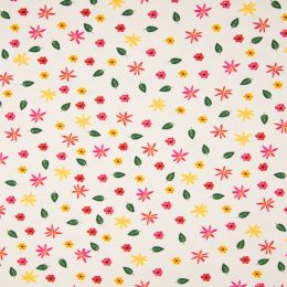 Jersey Cotton Fabric | Flowers White