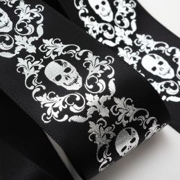 Metallic Skull Halloween Satin Ribbon | 38mm x 5m Roll