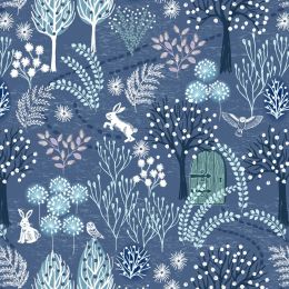 Secret Winter Garden Flannel Lewis & Irene | Secret Garden Nordic Blue