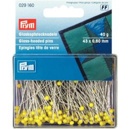 Glass Headed Tailoring & Dress Pins, Long, Yellow 40g | Prym