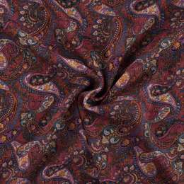 Poly-Viscose Gold Lurex Fabric | Paisley Bordeaux