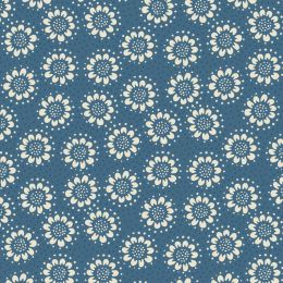 Hajime Fabric by Stuart Hillard | Cream Flower On Blue